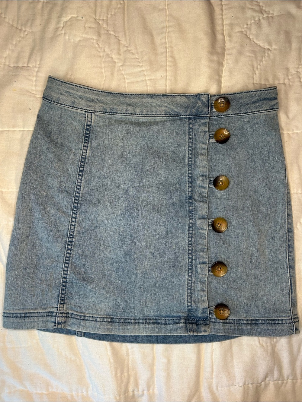 Free People Light Blue Denim Button-Front stretch Mini Skirt